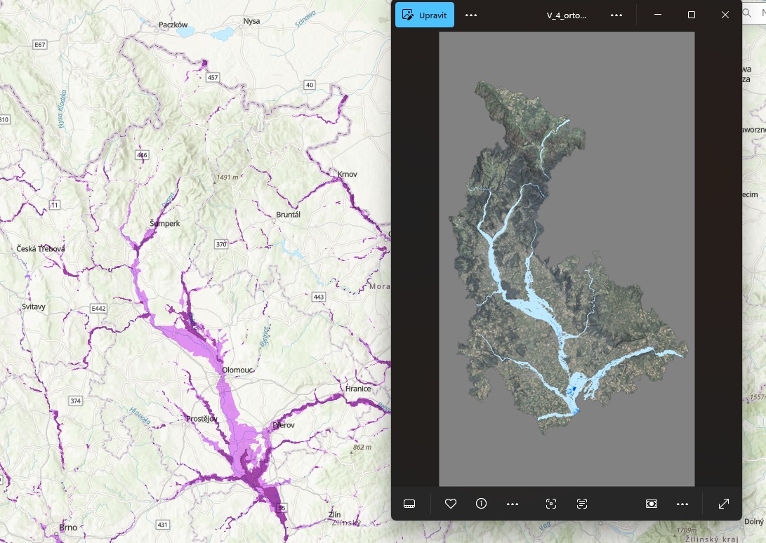 Porovnání výsledku simulace s oficiální mapou záplavových území