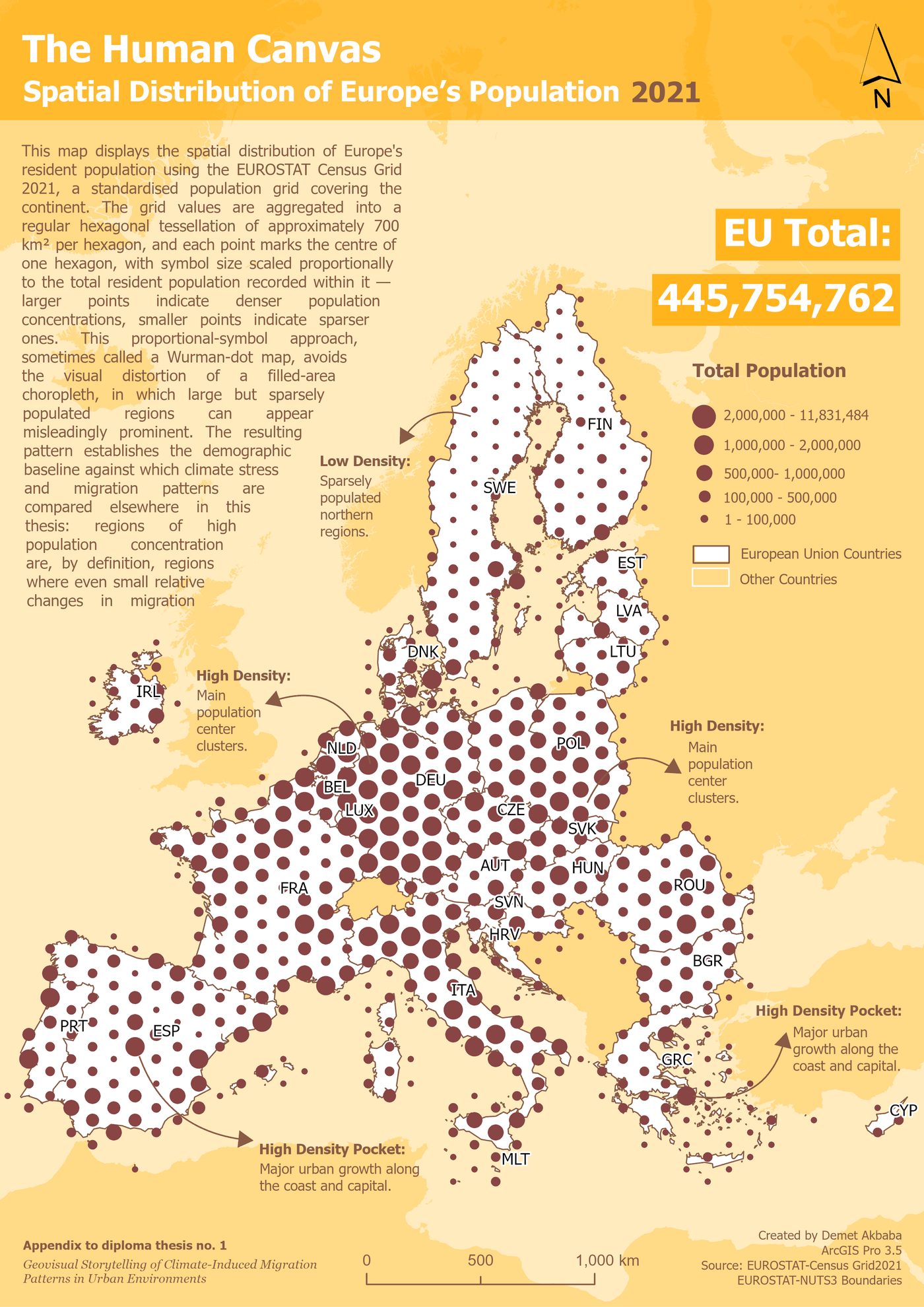 Human Canvas map, Wurman dot population density across Europe