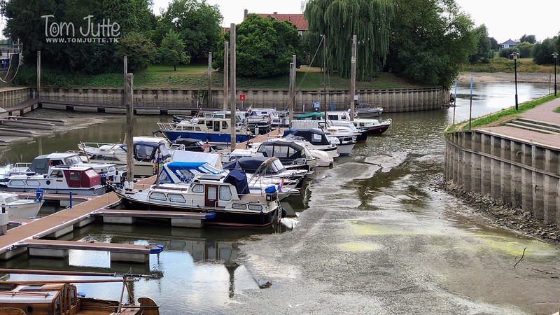 A dried-up river harbour in Zutphen, the Netherlands, during the 2022 European drought