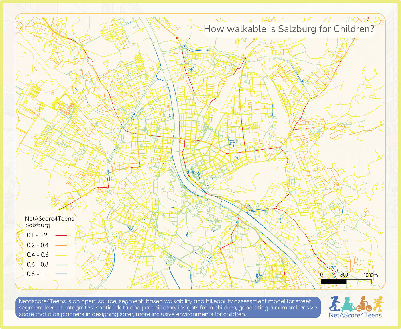 Salzburg walkability score map