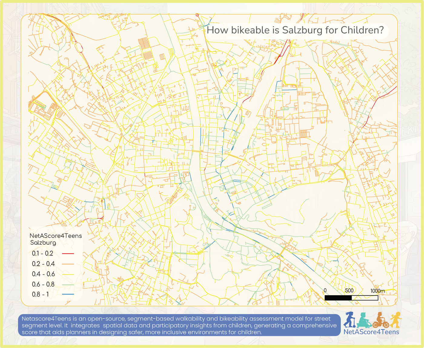Salzburg bikeability score map