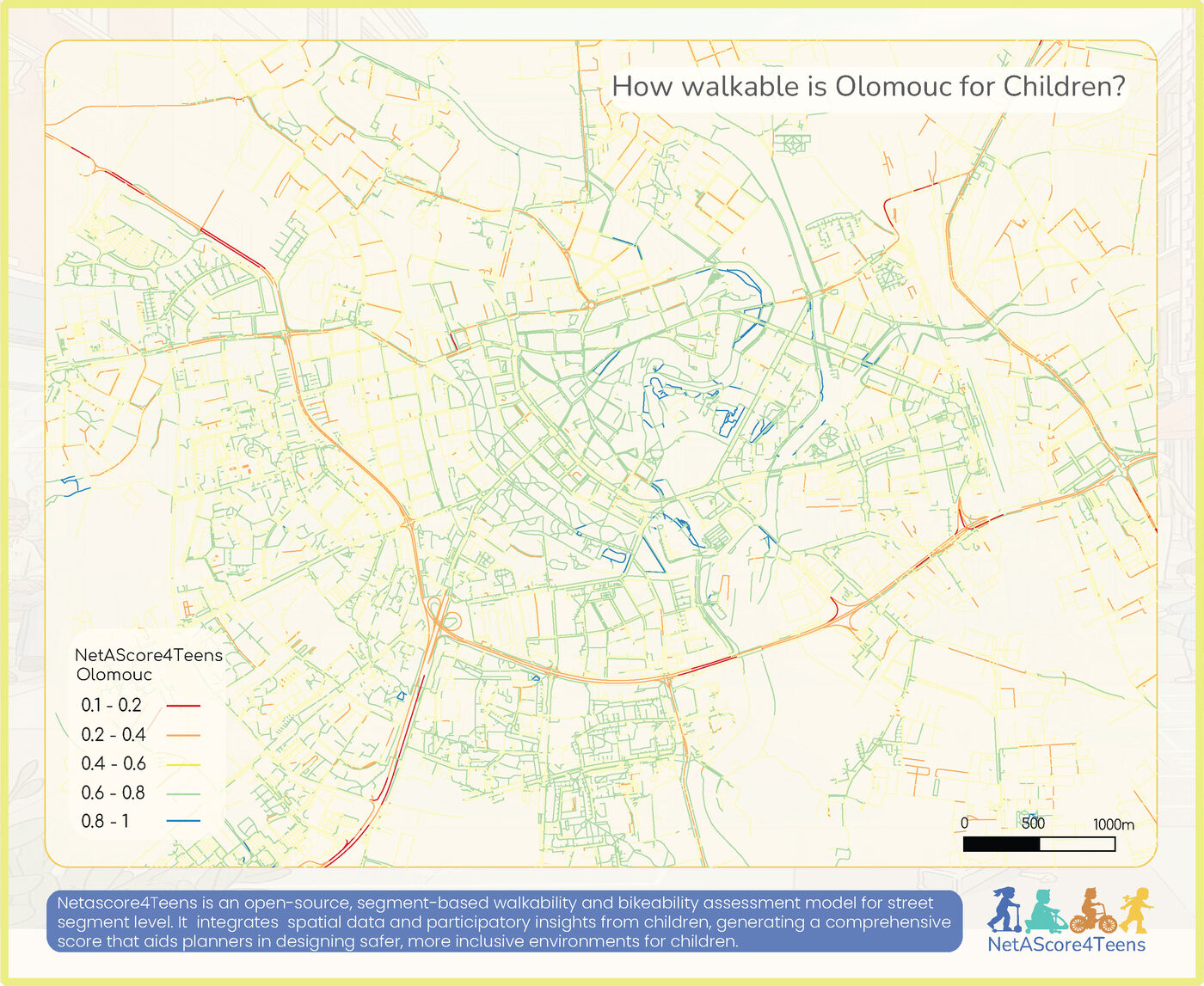 Olomouc walkability score map