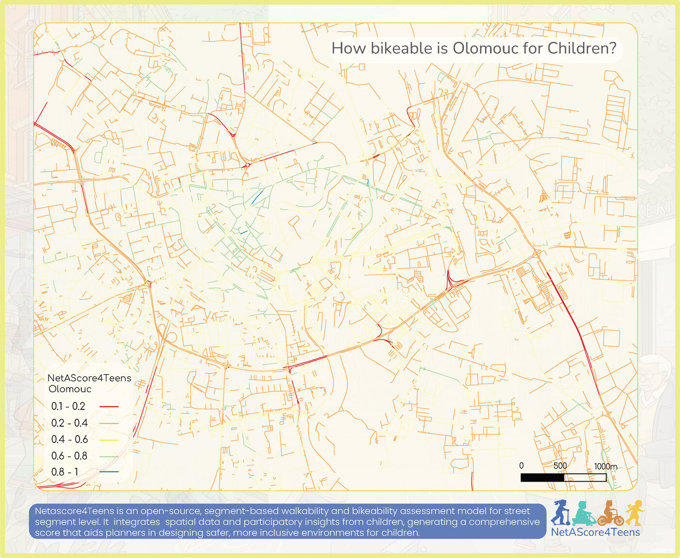 Olomouc bikeability score map
