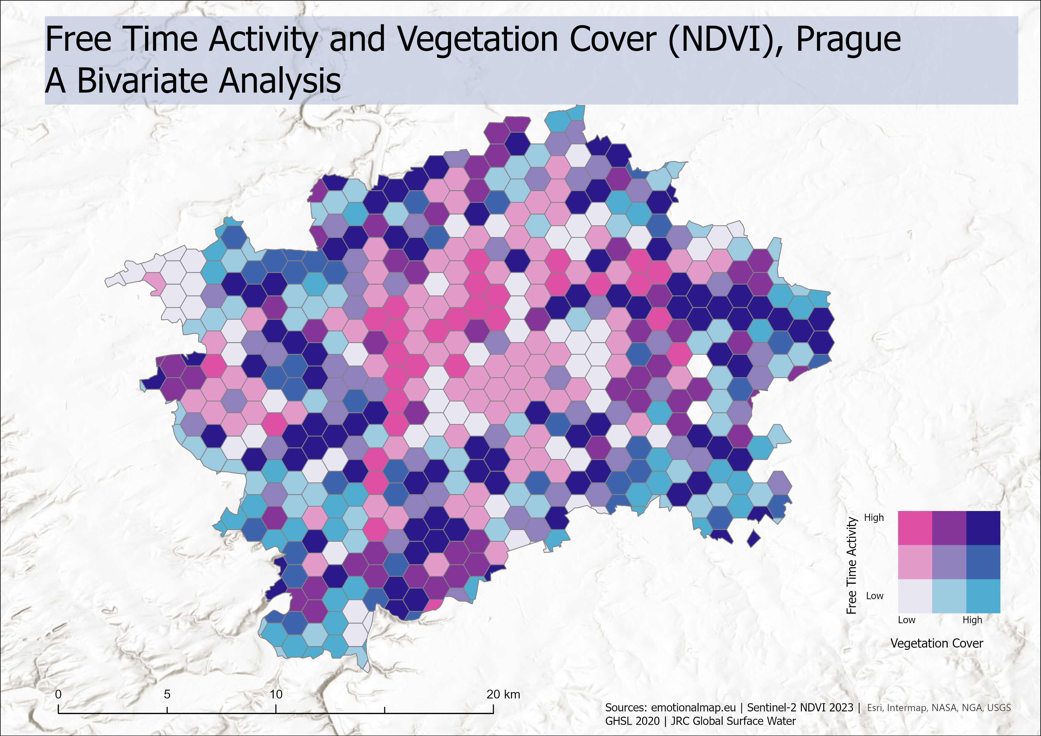 Free Time and NDVI bivariate map, Prague
