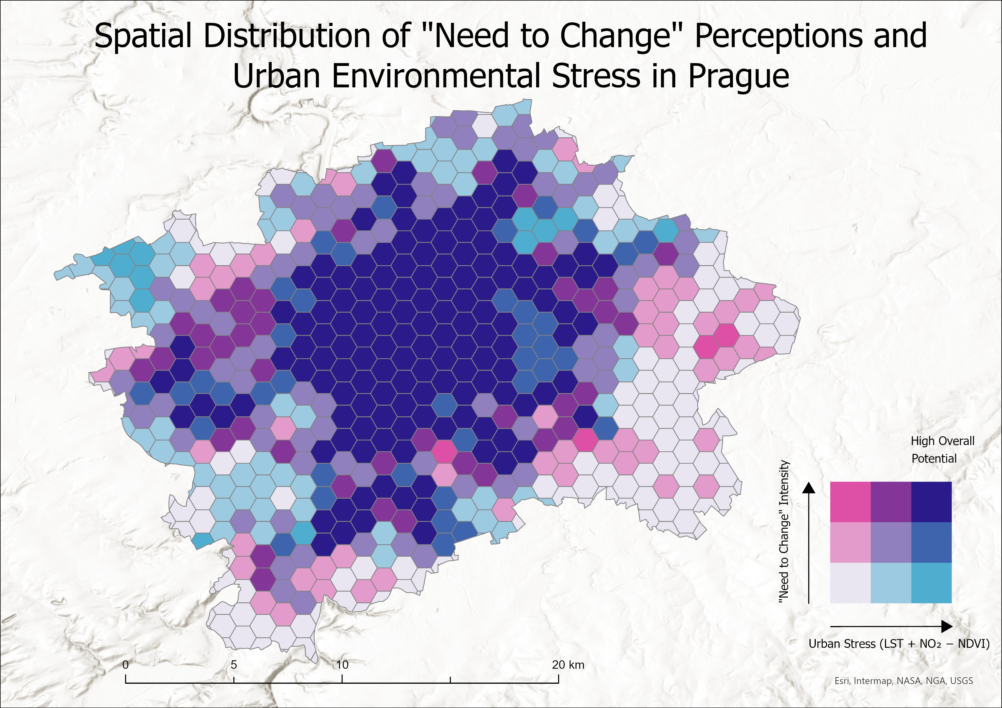 Need for Change and Urban Stress Index bivariate map, Prague