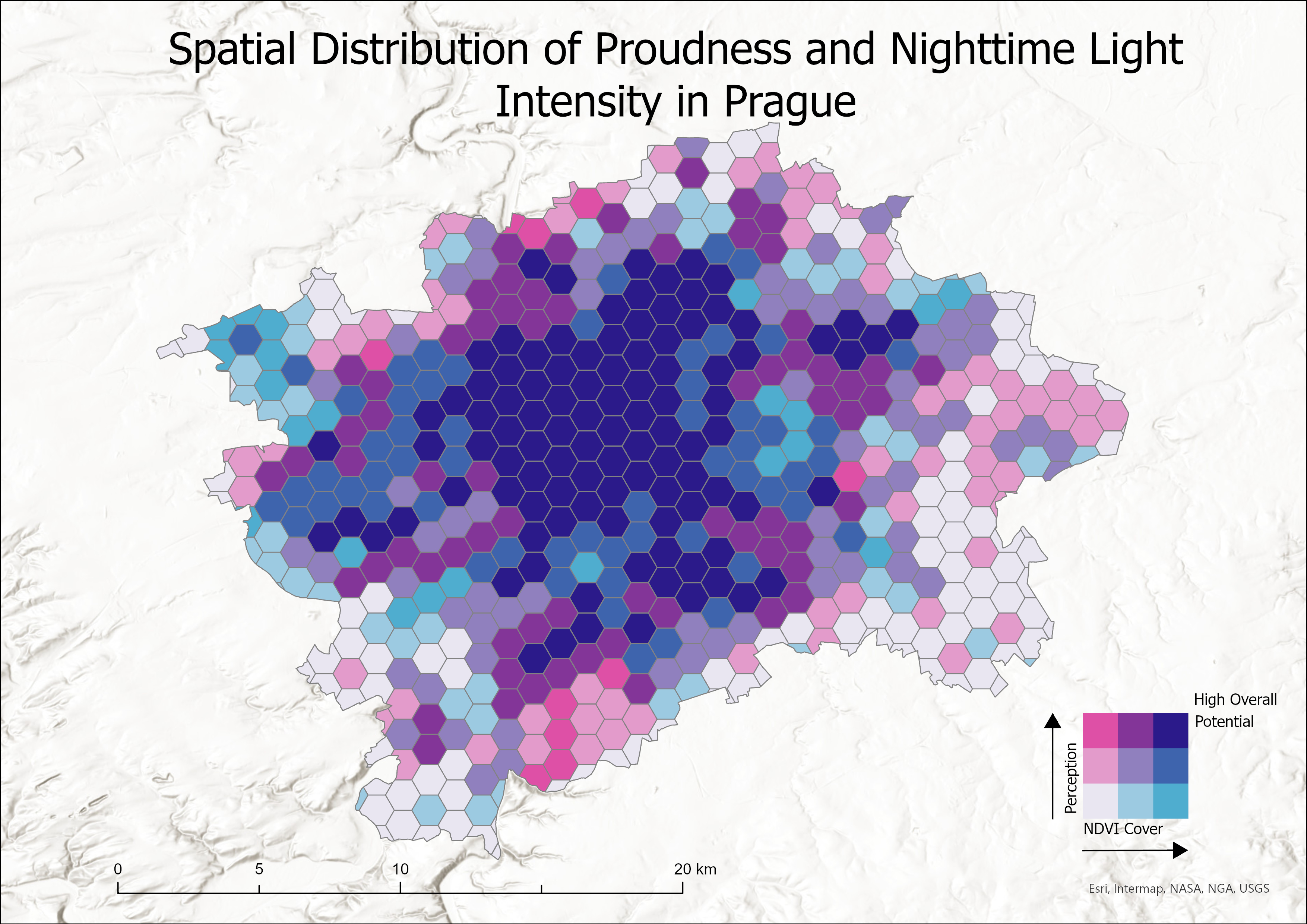 Civic Pride and Nighttime Lights bivariate map, Prague
