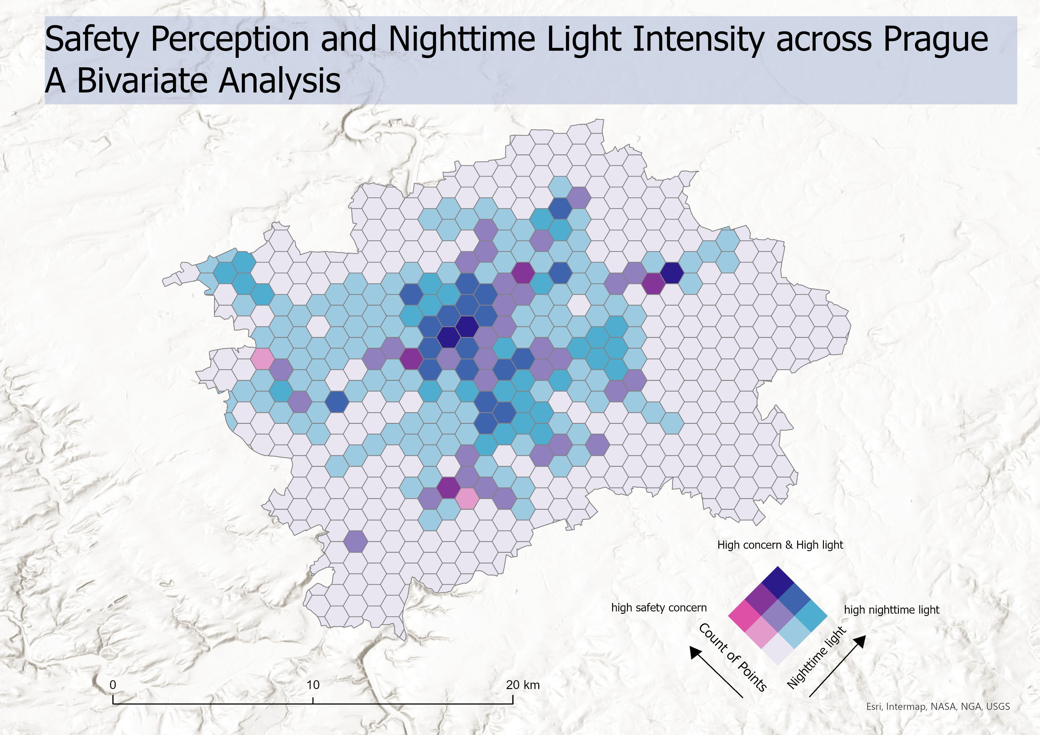 Safety perception and NDVI bivariate map, Prague